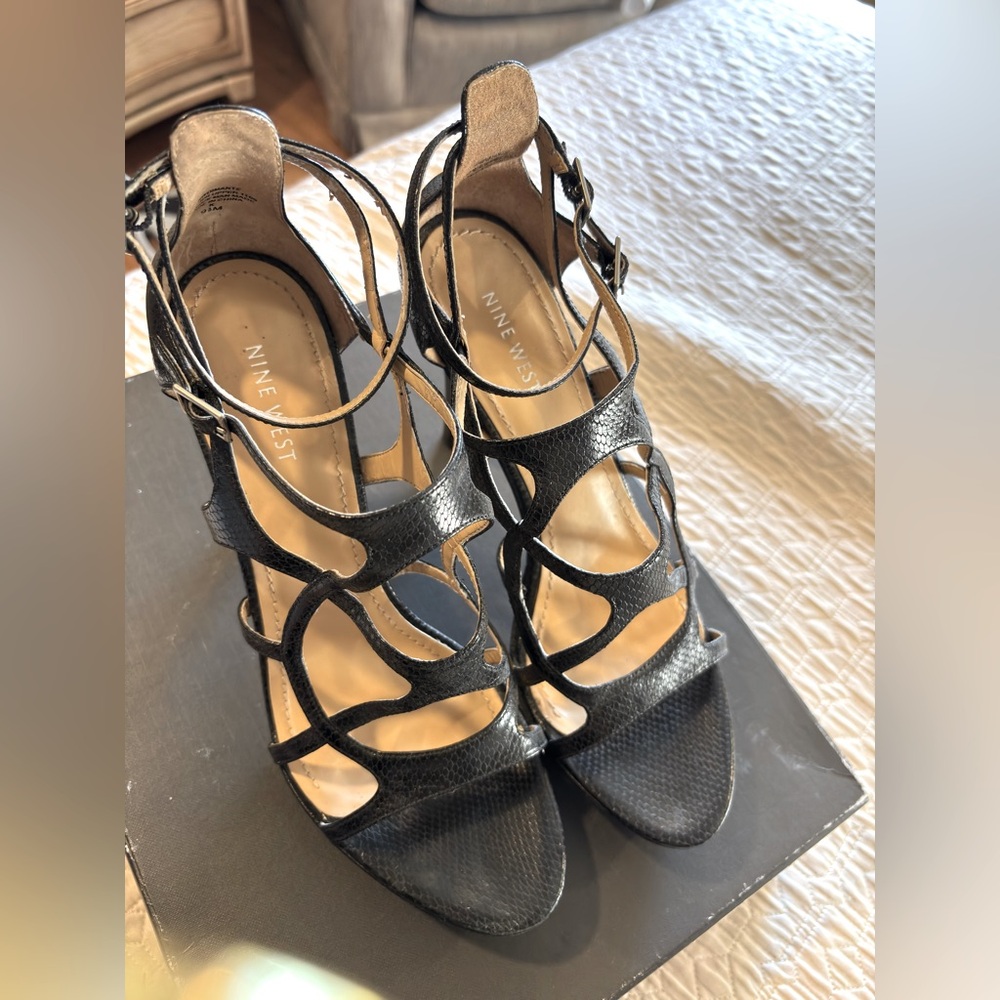 Nine West Black Strappy Heels